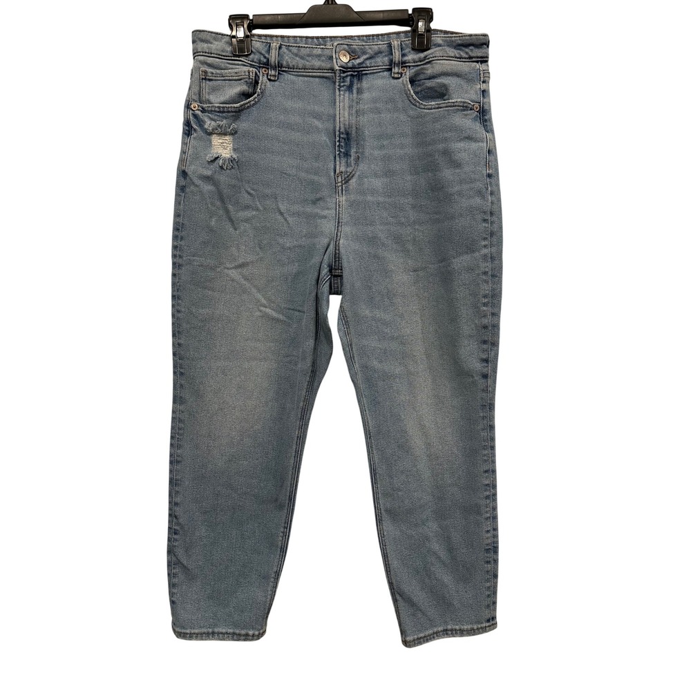 American Eagle Mom Jean Light Wash Distressed High Rise Jeans Women 16 Short
